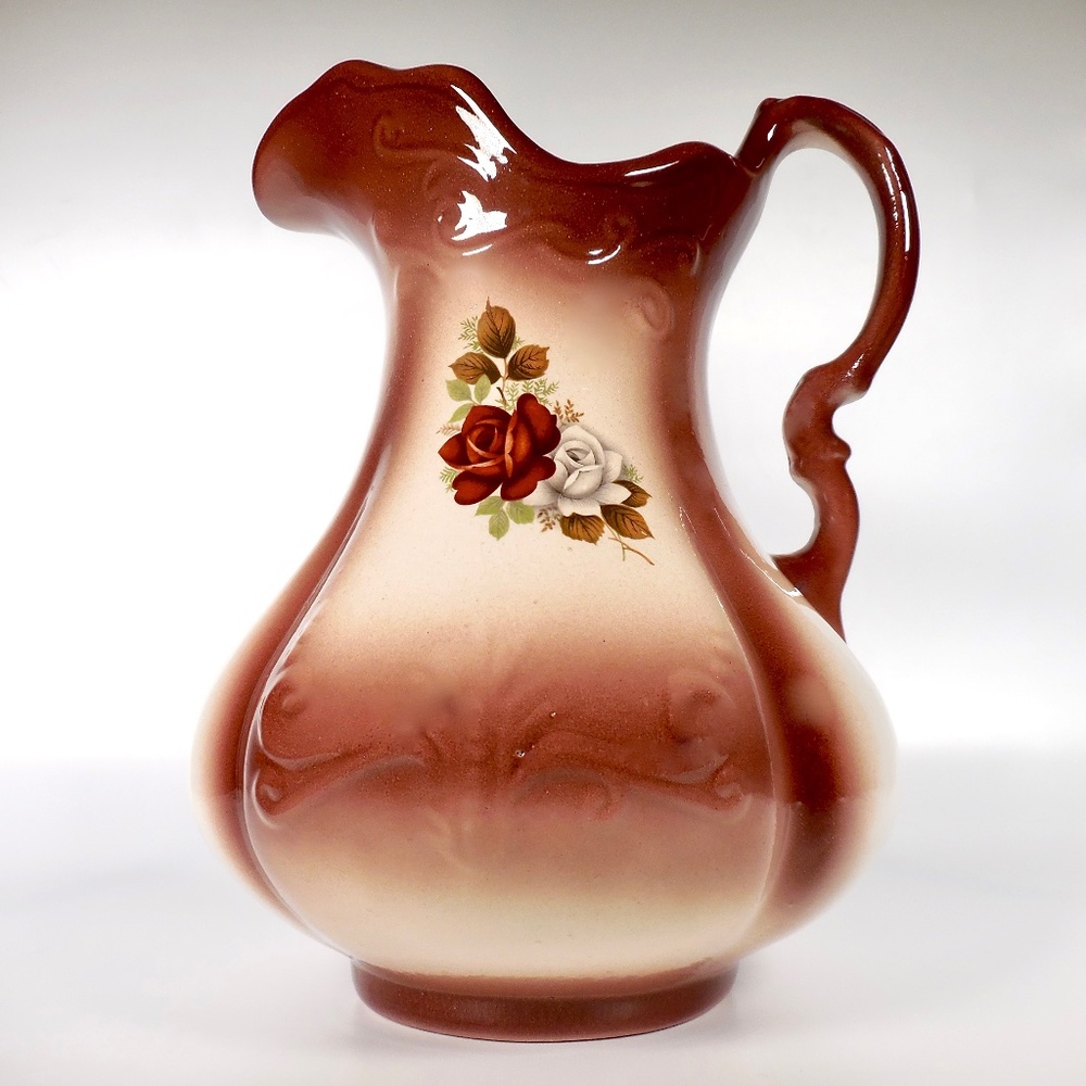 Antique Ironstone Large Ceramic Pitcher Rose Steampunk Cottagecore Victorian